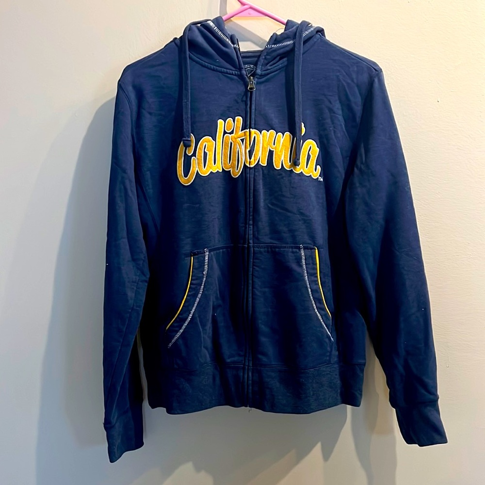 California Zip Up Navy Sweater Blue and Yellow